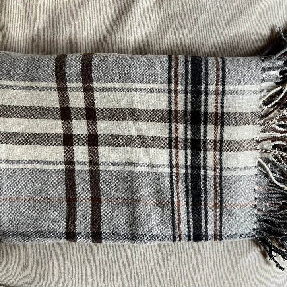 IKEA Hermine Gray and Brown Plaid Throw Blanket